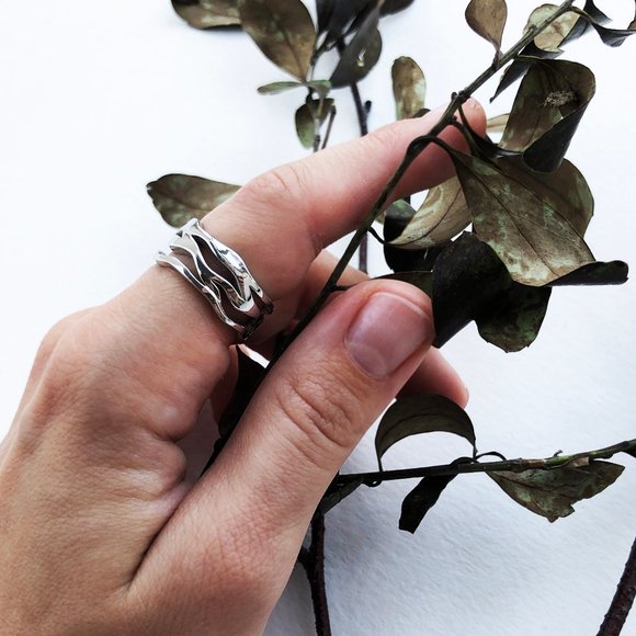 Wide chunky ring 925 sterling silver, multi layer ring - Picture 3 of 12